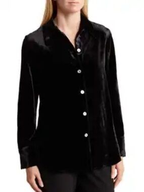 NEW Vince Velvet Long-Sleeve Collared Button-Down Blouse Size Medium Black NWT